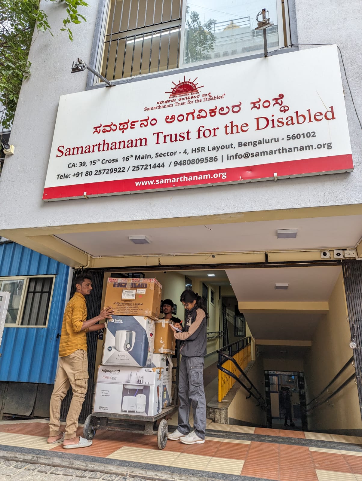 NGO distributing clothes to families